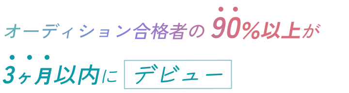 オーディション合格者の 90％以上が3ヶ月以内にデビュー